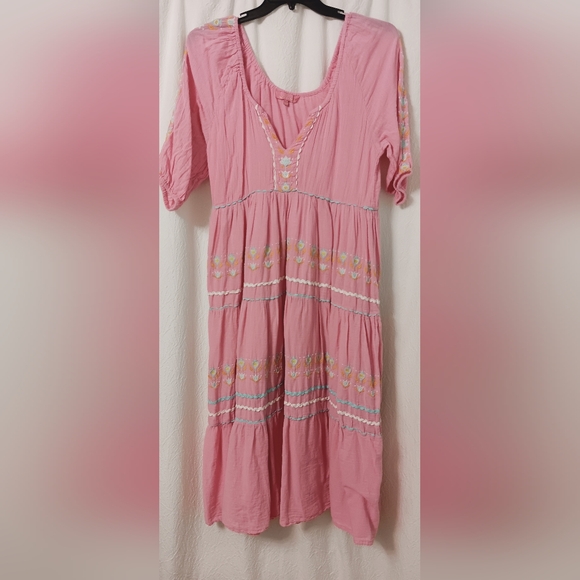 Simply Southern Pink Maxi Dress Bohemian Embroidery Size S - Picture 4 of 10
